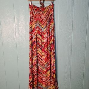 ❤️ Strapless maxi dress necklace details red pink Size L